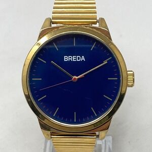 Breda Bresson Watch Men 43mm Gold Tone Blue Dial Vintage Band New Battery